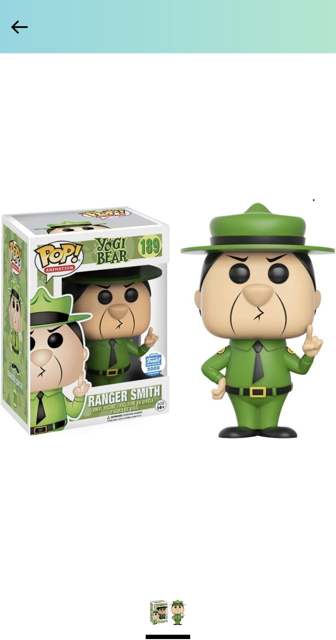 Funko Pop! Animation Yogi Bear Ranger Smith #189 Funko Shop Exclusive