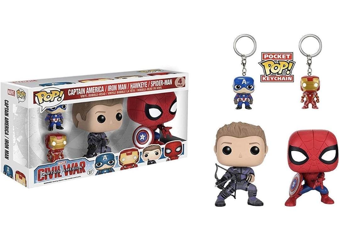 Funko Pop! Marvel Civil War Captain America /Iron Man /Hawkeye /Spider-Man 4-Pack