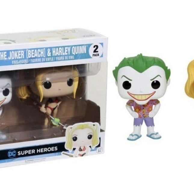 Funko Pop! Heroes DC Superheroes The Joker (Beach)  &  Harley Quinn 2-Pack Hot Topic Exclusive (DMG)