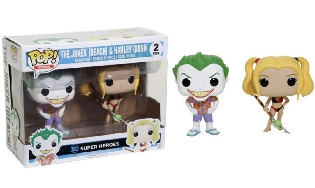 Funko Pop! Heroes DC Superheroes The Joker (Beach)  &  Harley Quinn 2-Pack Hot Topic Exclusive (DMG)