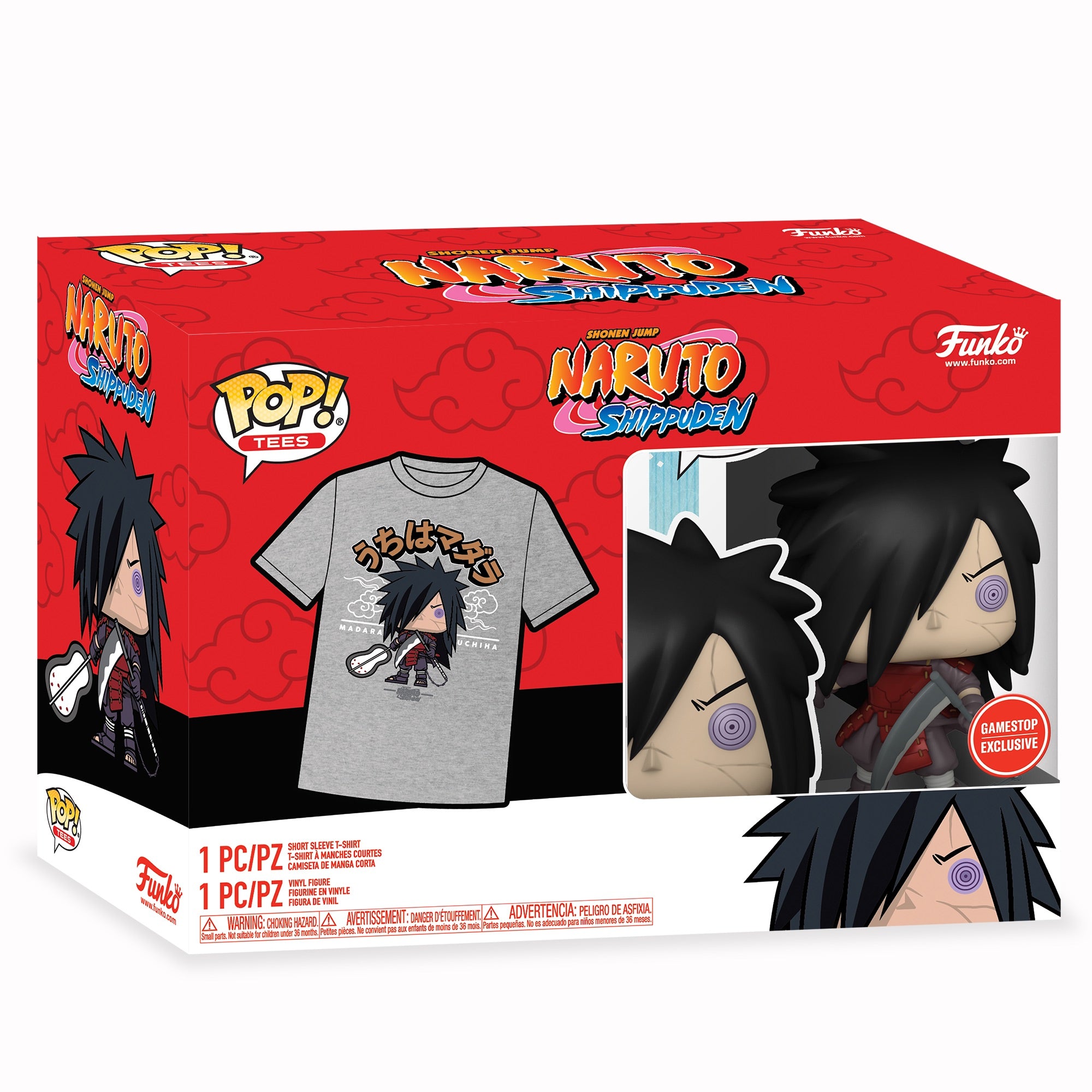 Funko Pop! Tees Naruto Shippuden Madara Reanimation #722 Figure and Size Large T-shirt Bundle