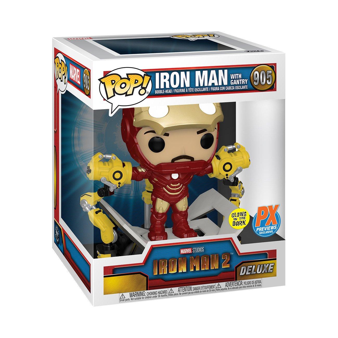 Funko Pop! Deluxe Marvel Iron Man 2 Iron Man With Gantry #905 PX Previews Exclusive Glow In The Dark